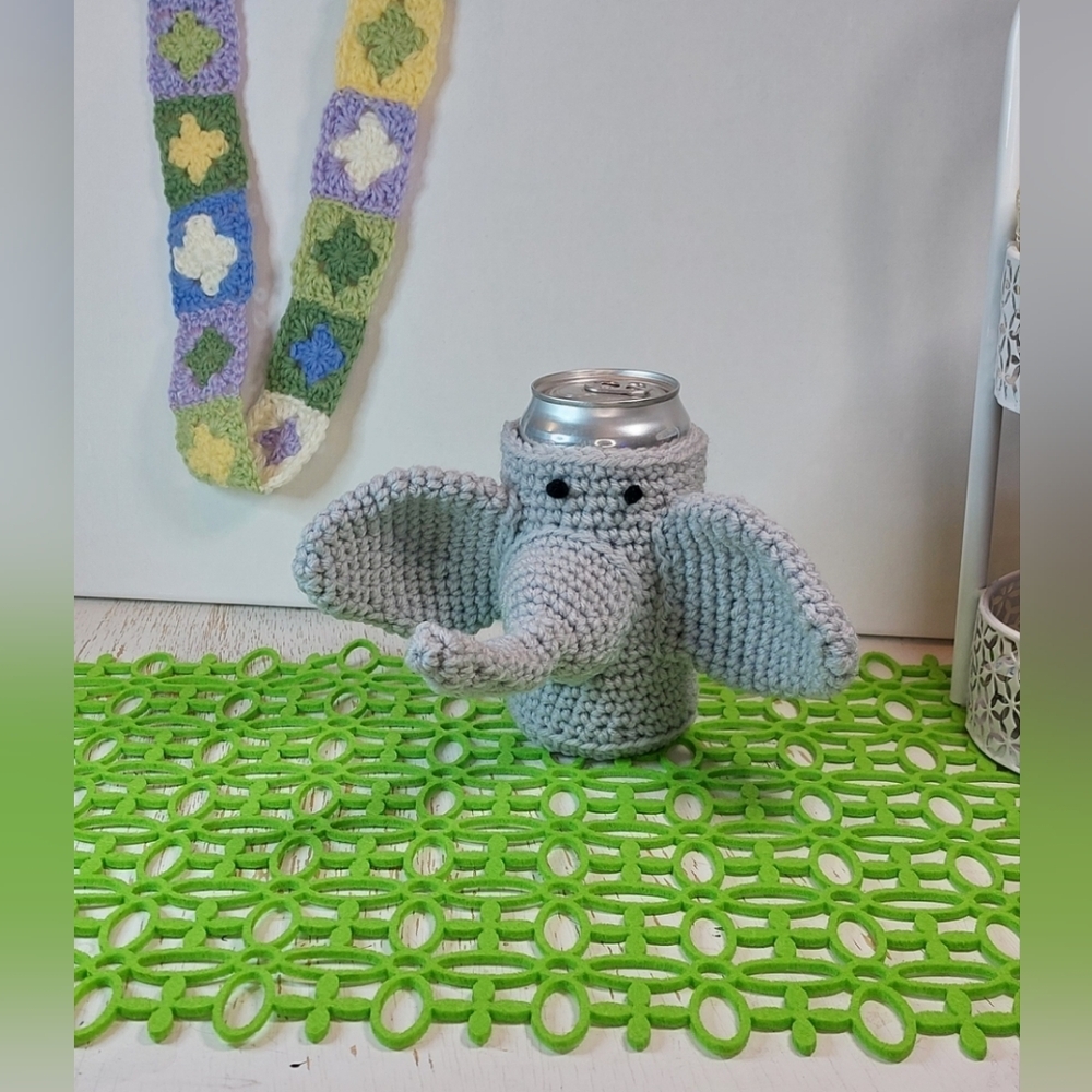Fun Elephant Koozie Handmade Gift Idea Crochet Animal Whimsical Unique Creative